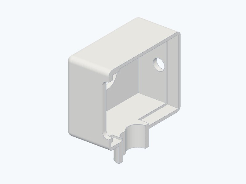 CAD render of the camera enclosure front with lens opening